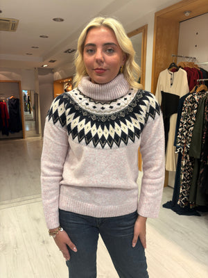 Hv Polo Pink  Print Polo Neck Jumper