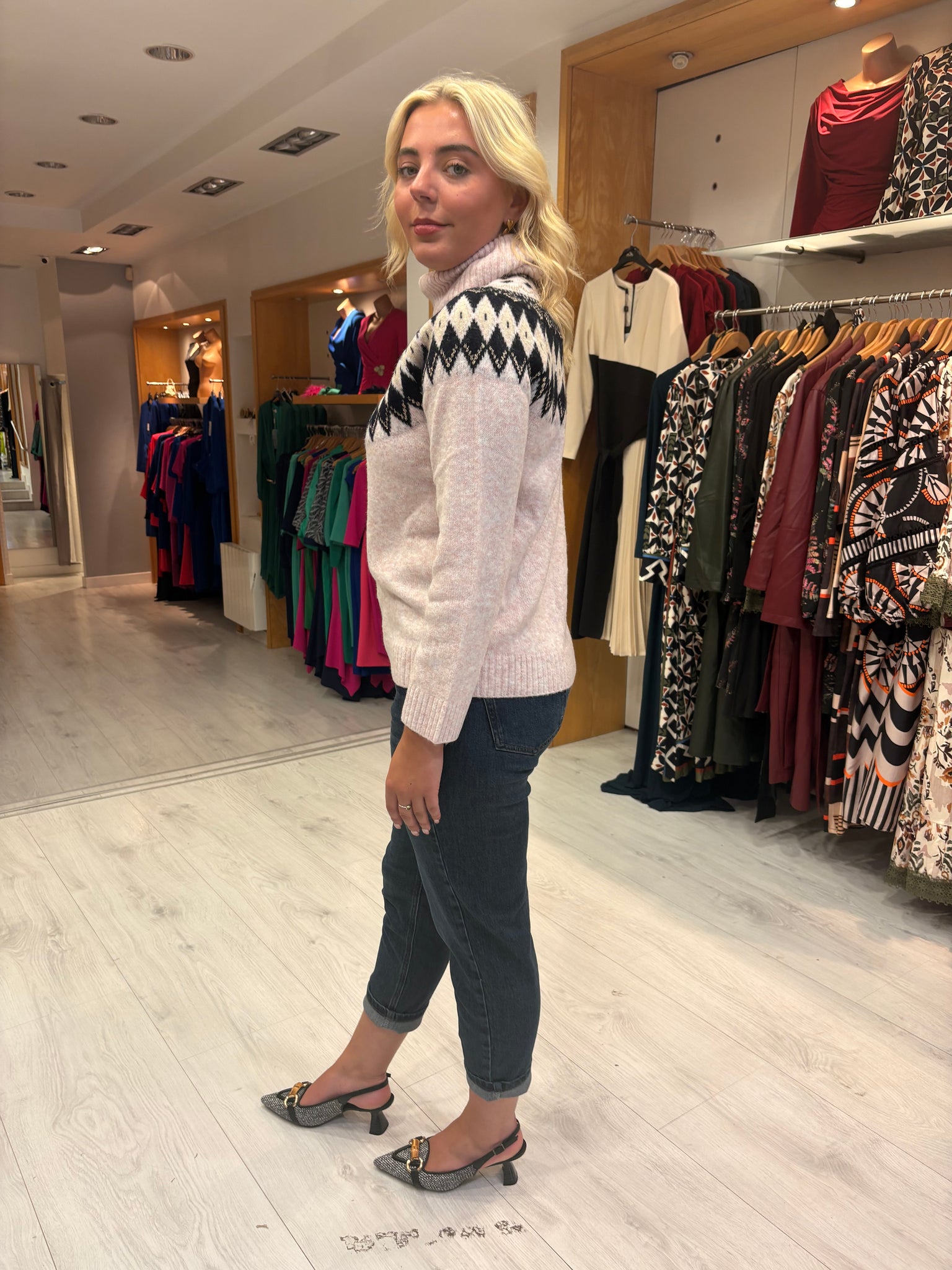 Hv Polo Pink  Print Polo Neck Jumper