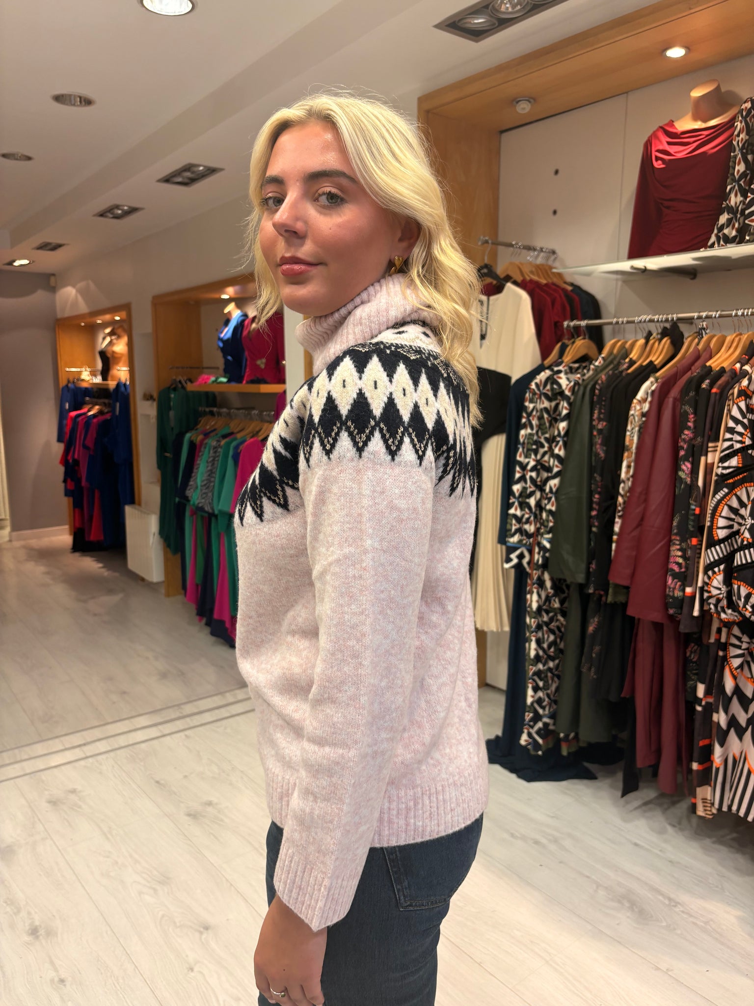 Hv Polo Pink  Print Polo Neck Jumper