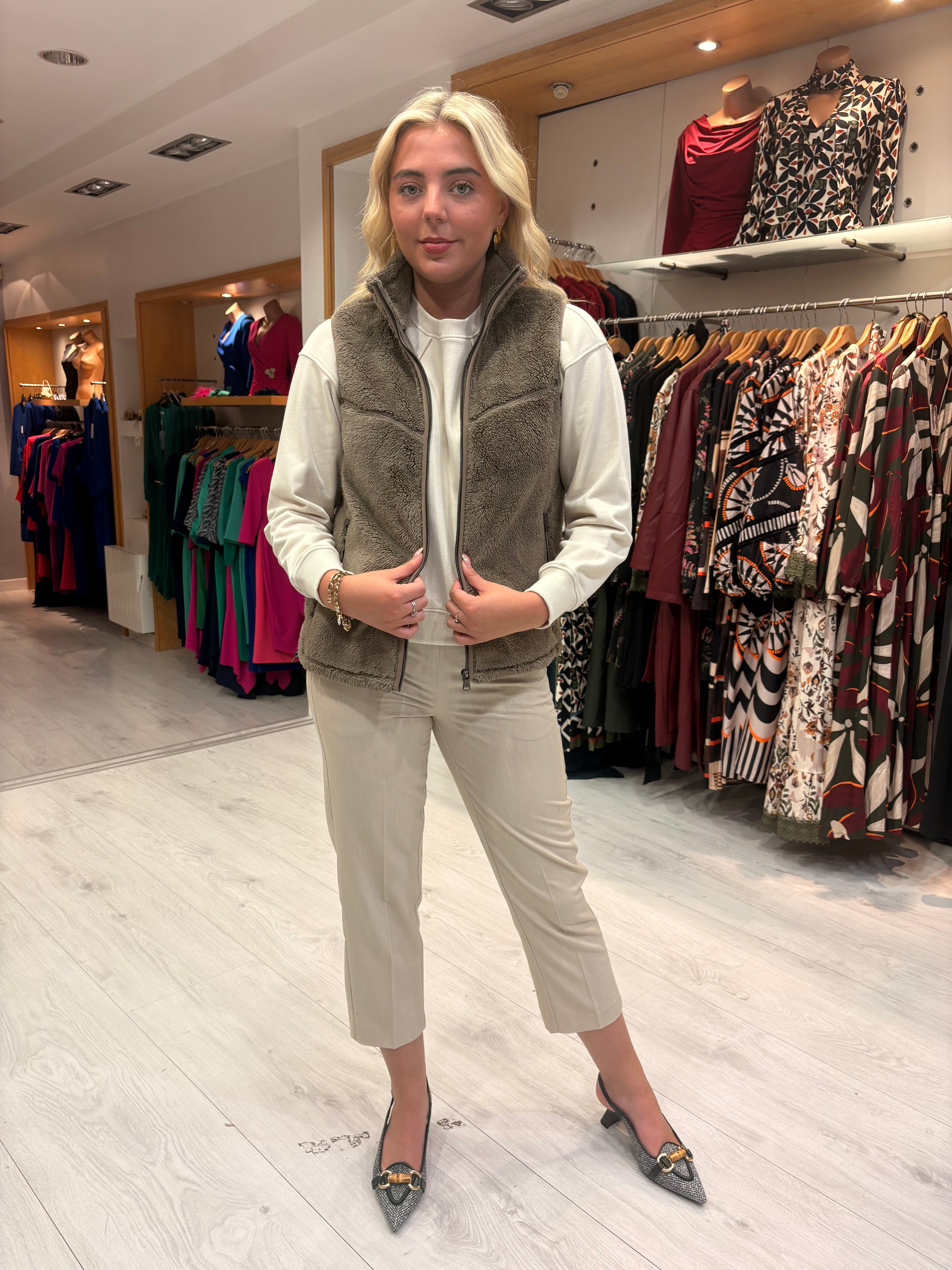 Hv Polo Khaki Faux-Fur Zip Gilet