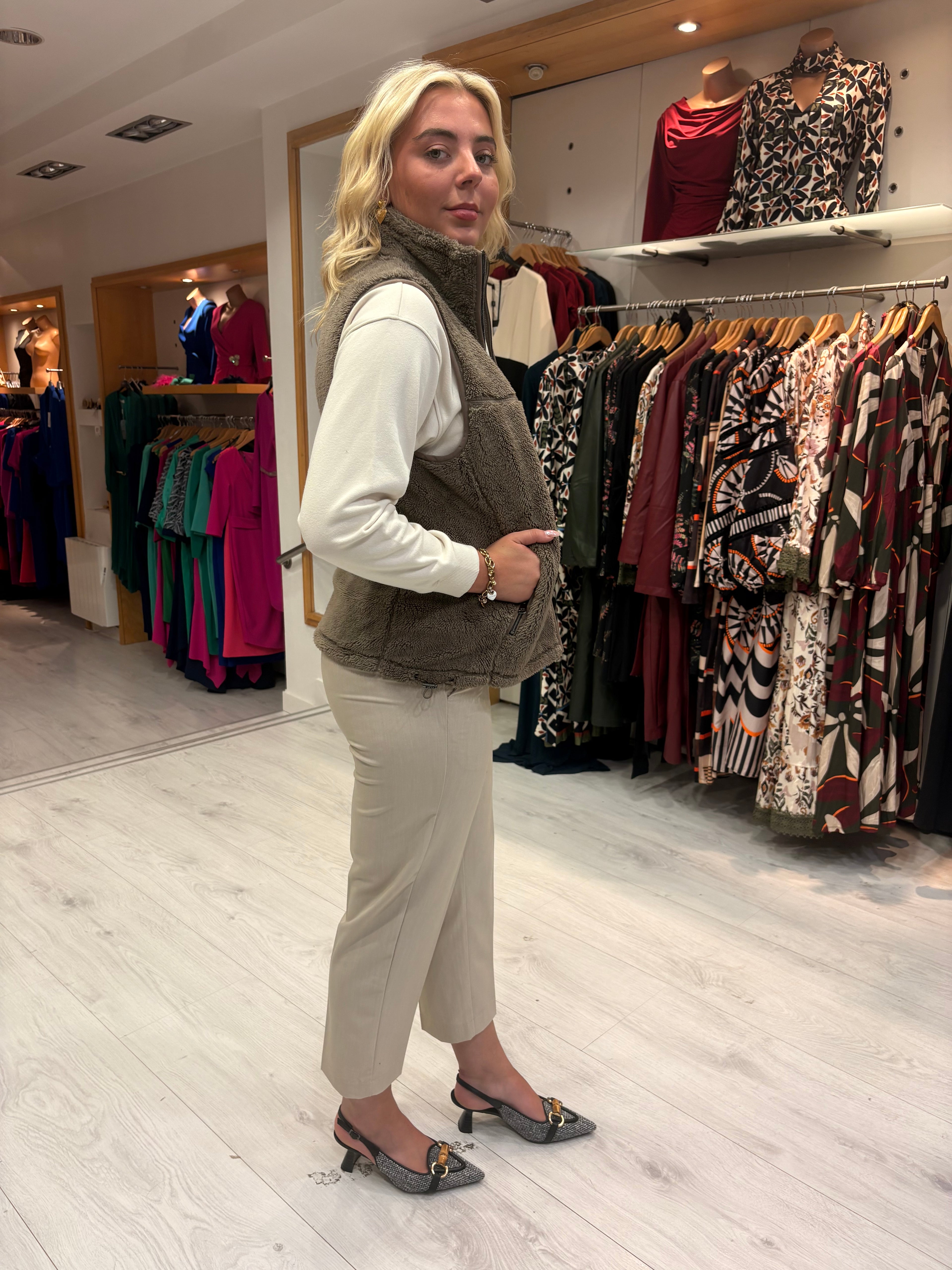 Hv Polo Khaki Faux-Fur Zip Gilet