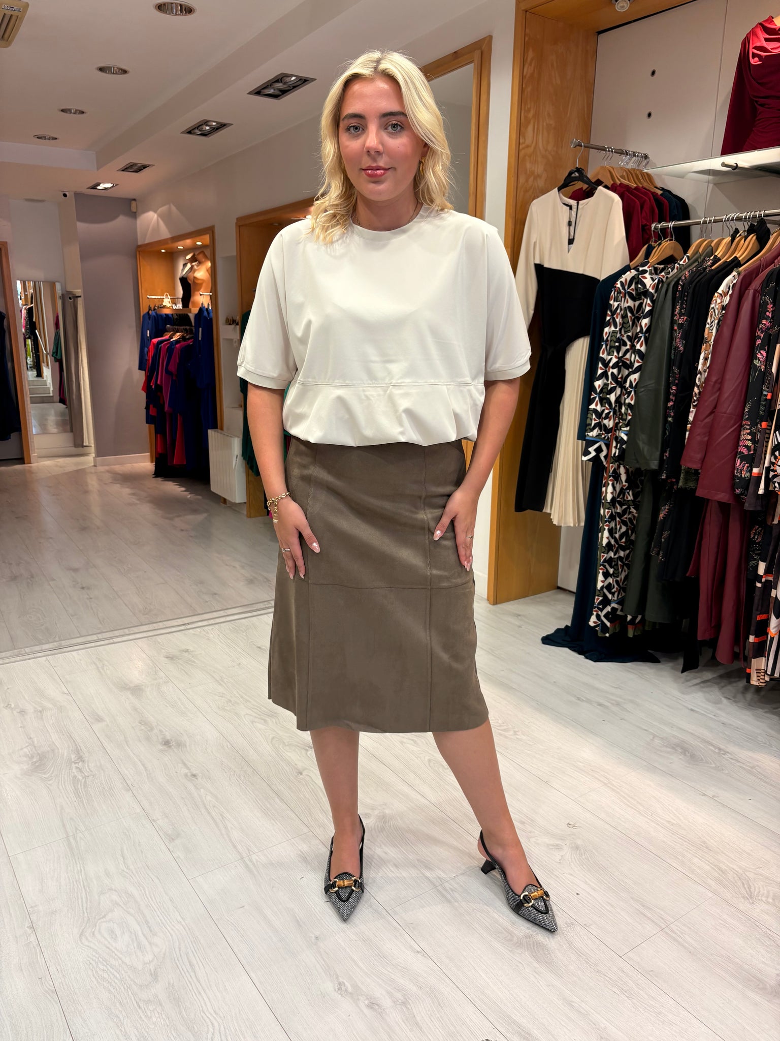 Yaya Cream Bubble Hem Top