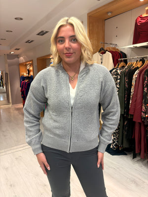 Yaya Grey Textured Knit Bomber Jacket