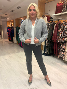 Yaya Grey Textured Knit Bomber Jacket