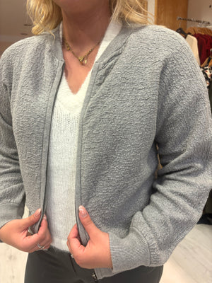 Yaya Grey Textured Knit Bomber Jacket
