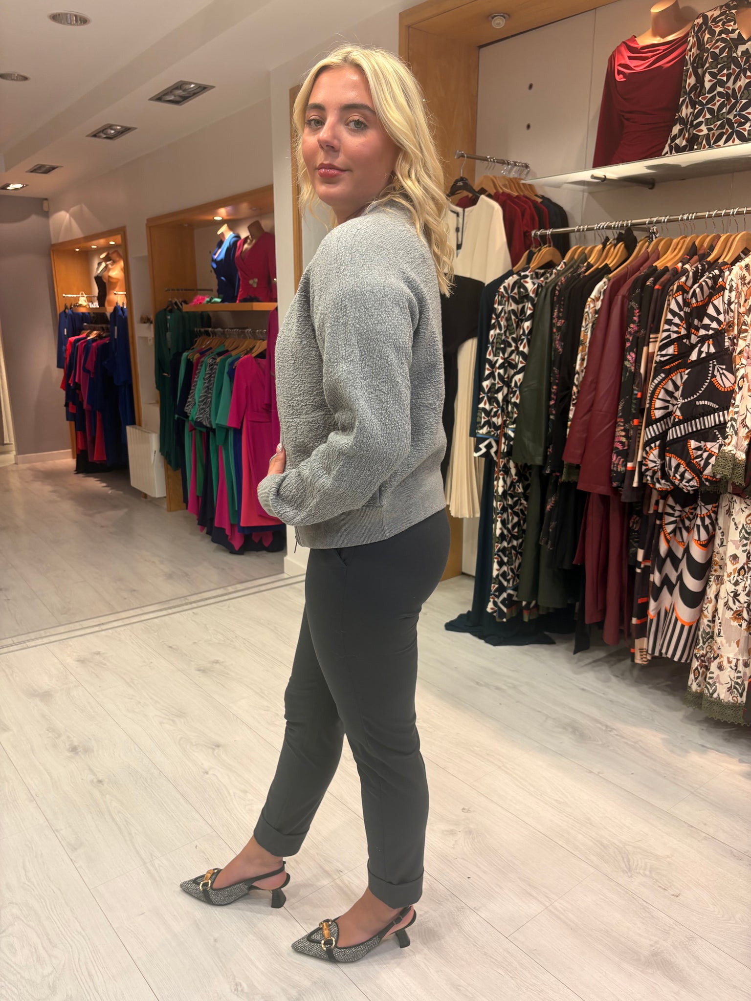 Yaya Grey Textured Knit Bomber Jacket