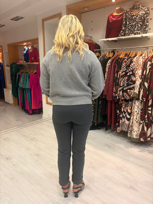 Yaya Grey Textured Knit Bomber Jacket