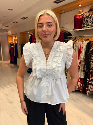 Kaffe White Ruffle Sleeve Blouse