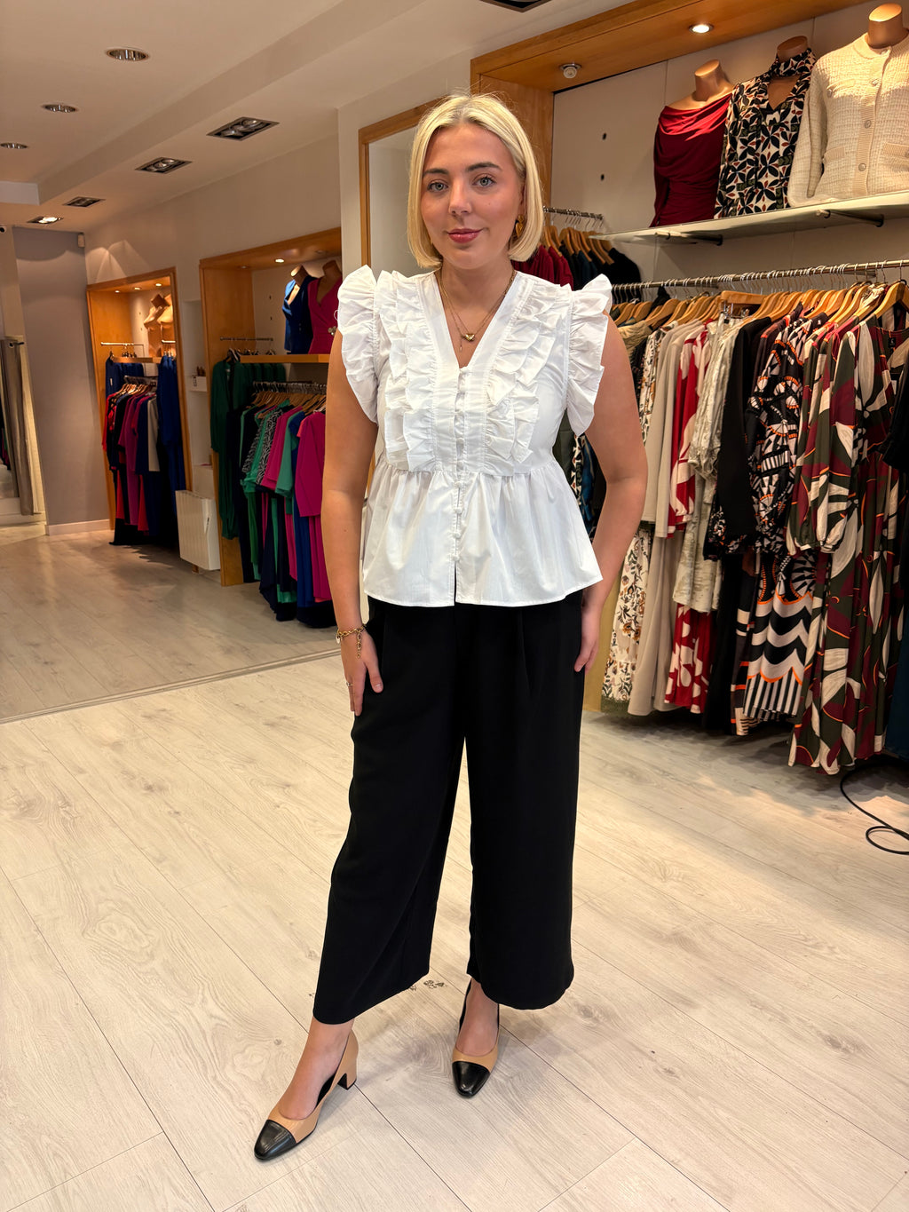 Kaffe White Ruffle Sleeve Blouse