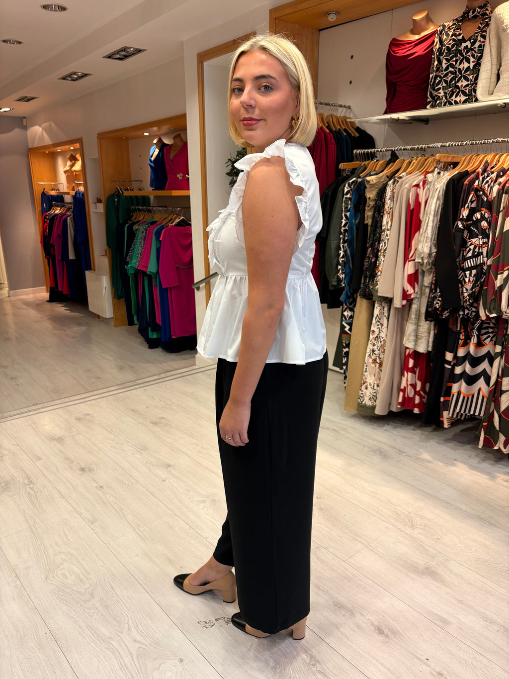Kaffe White Ruffle Sleeve Blouse