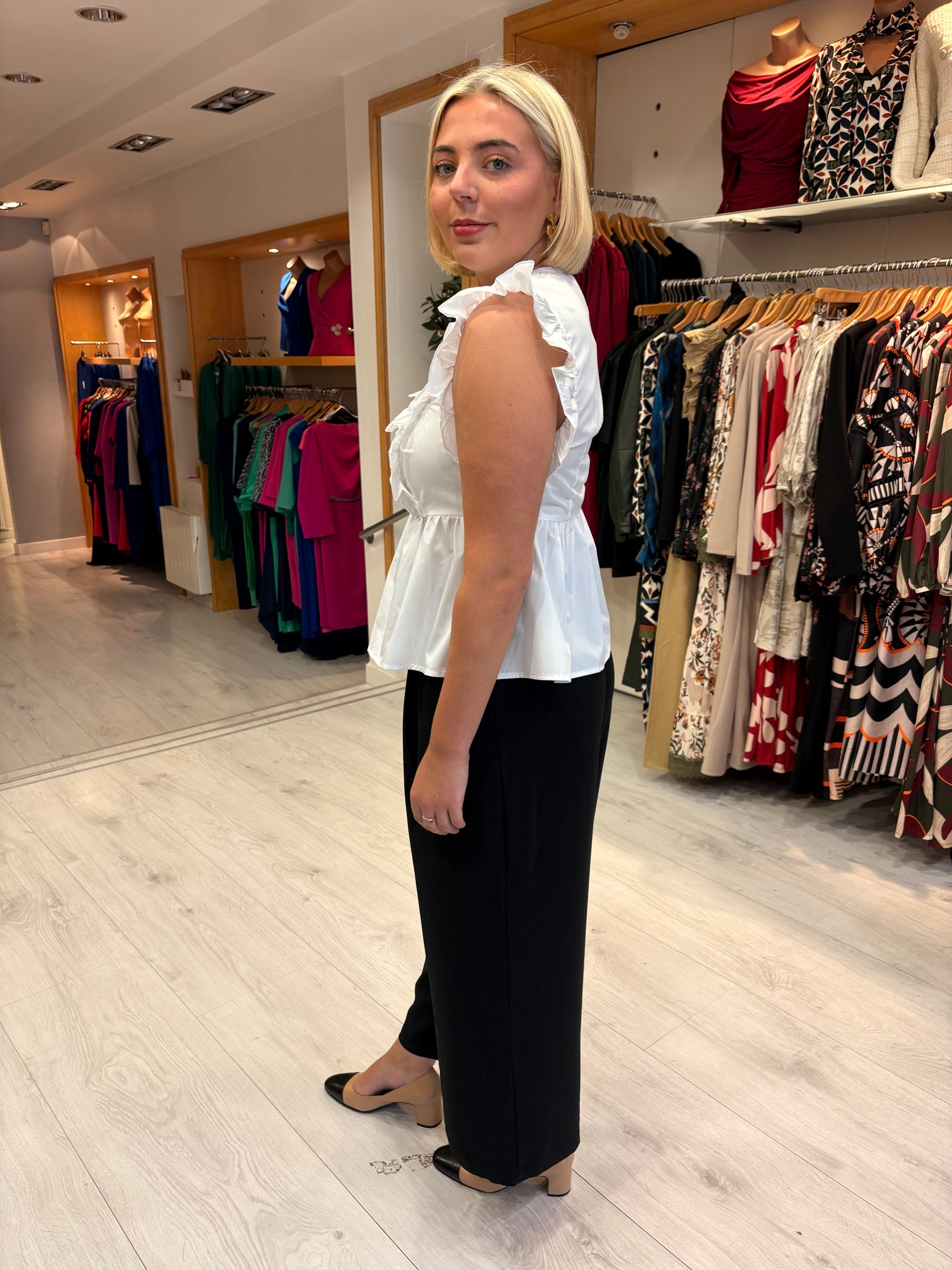 Kaffe White Ruffle Sleeve Blouse