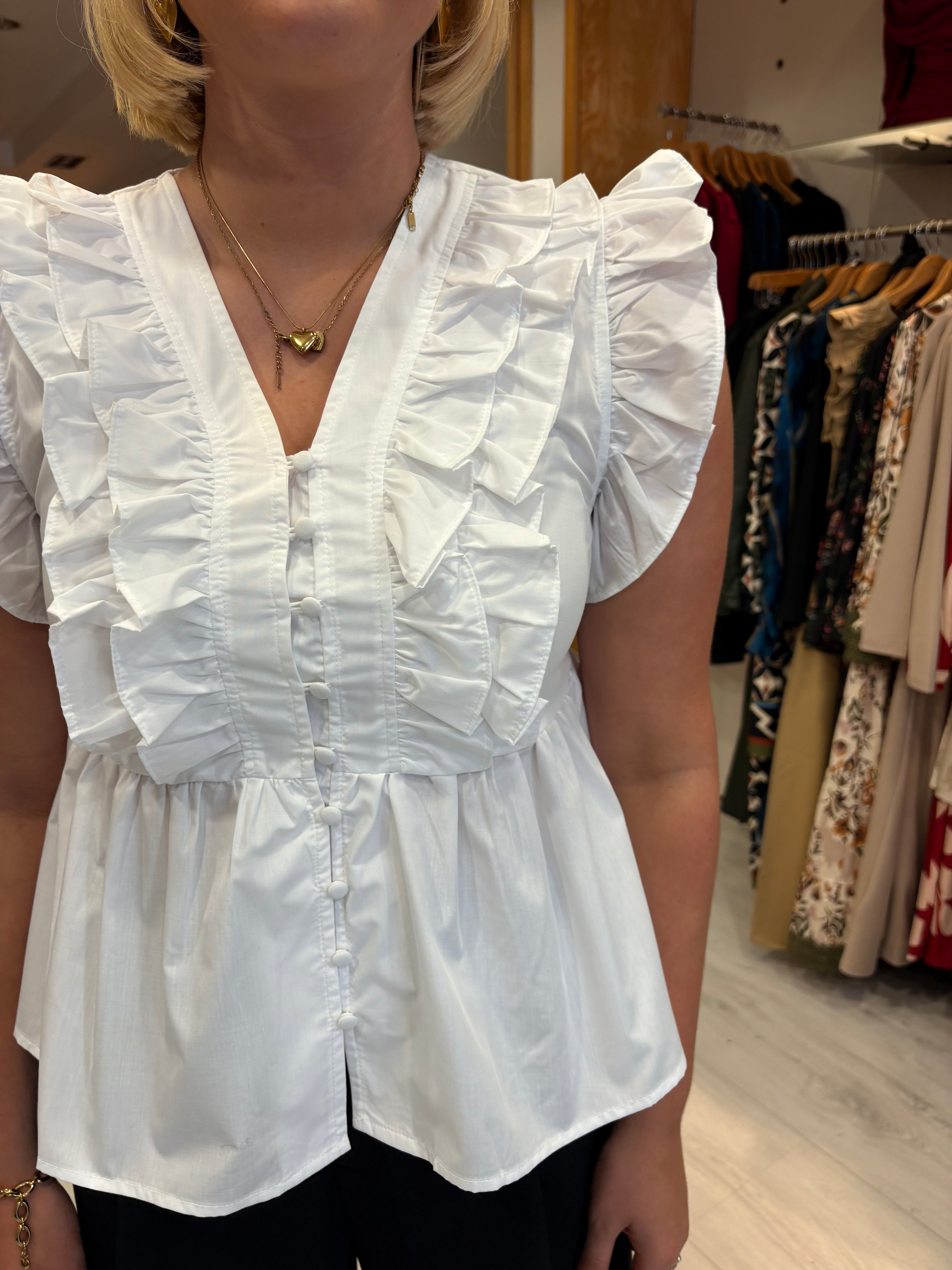 Kaffe White Ruffle Sleeve Blouse