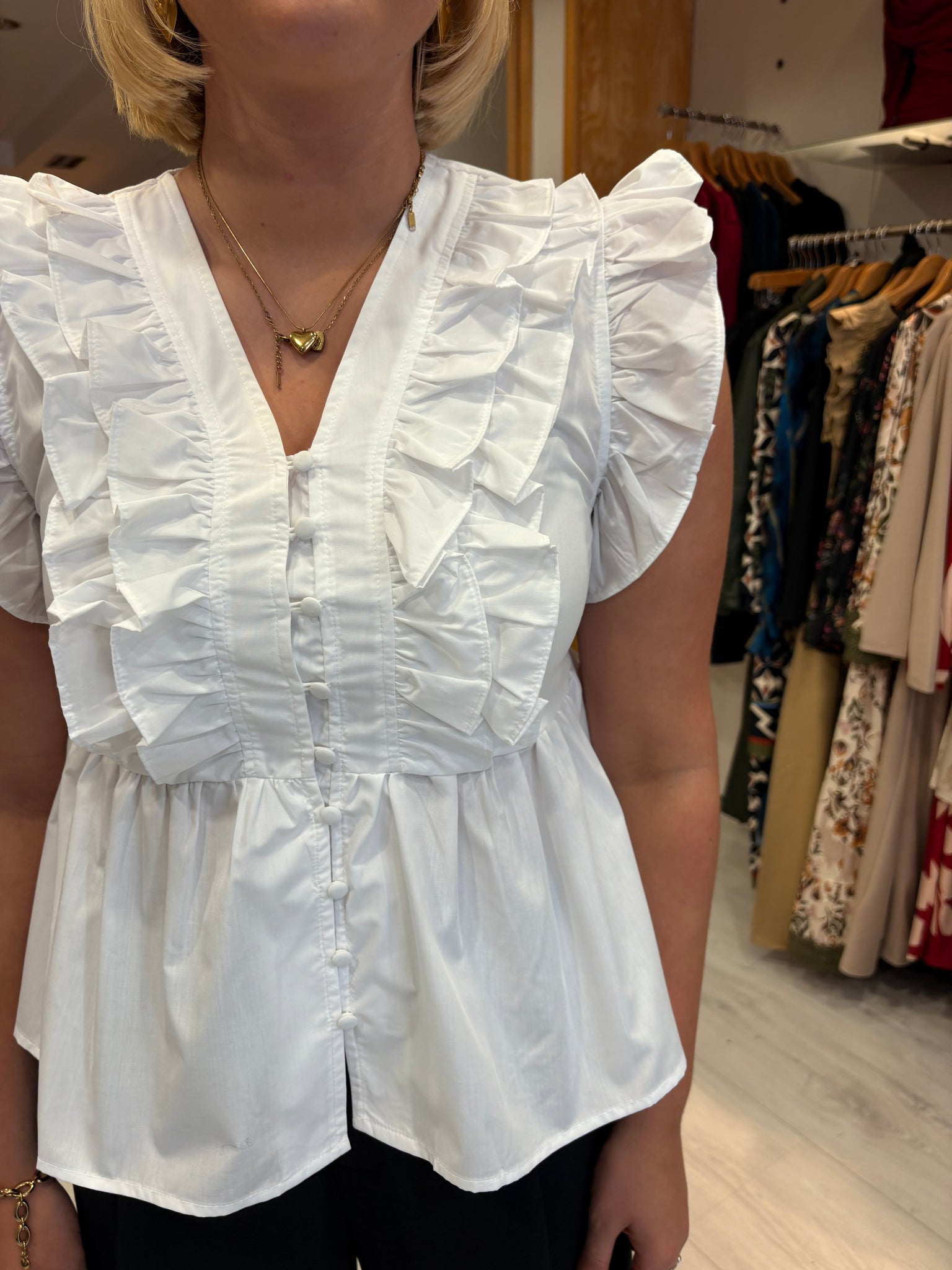 Kaffe White Ruffle Sleeve Blouse