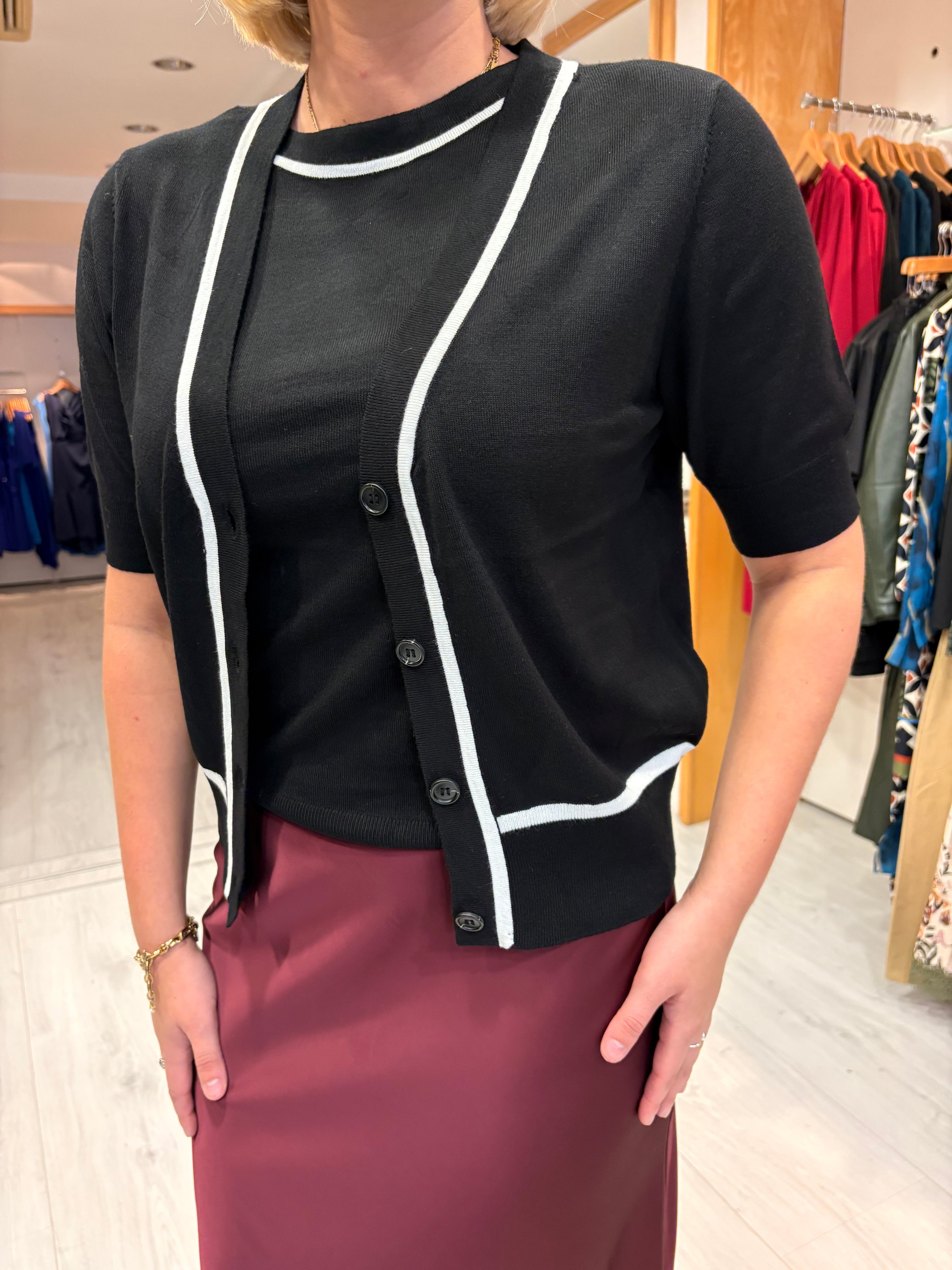 Kaffe Burgundy Satin Skirt with Black Lace Trim