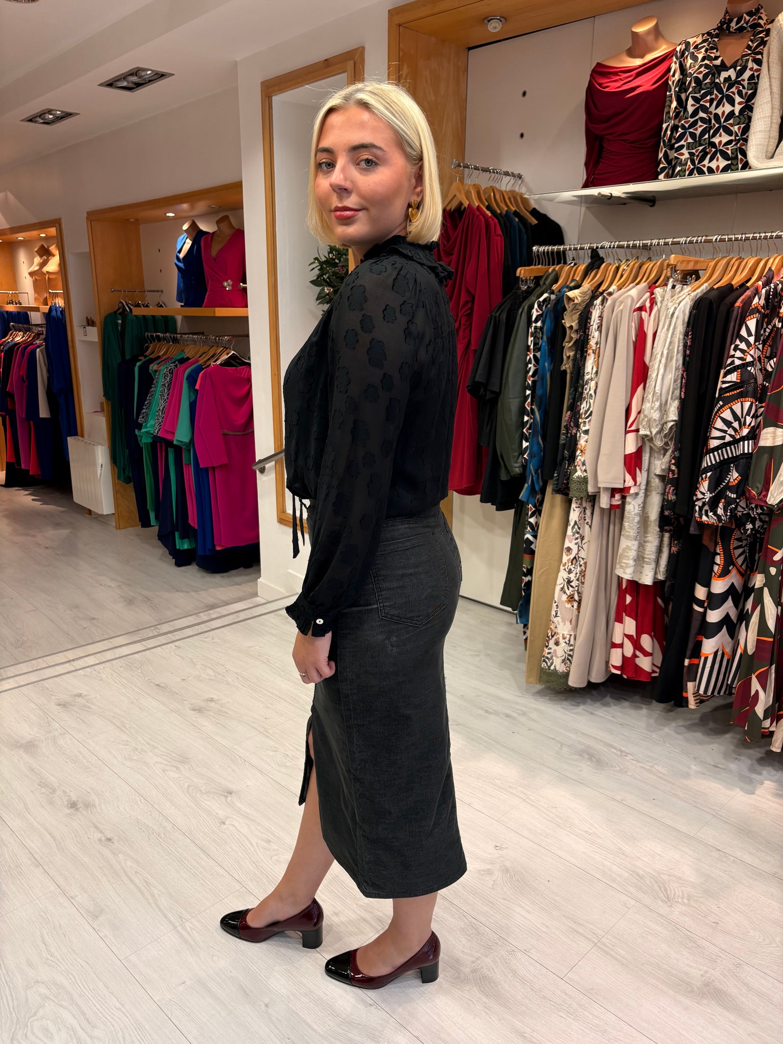 Emiily Lovelock Sheer Jacquard Blouse with Tie Neck
