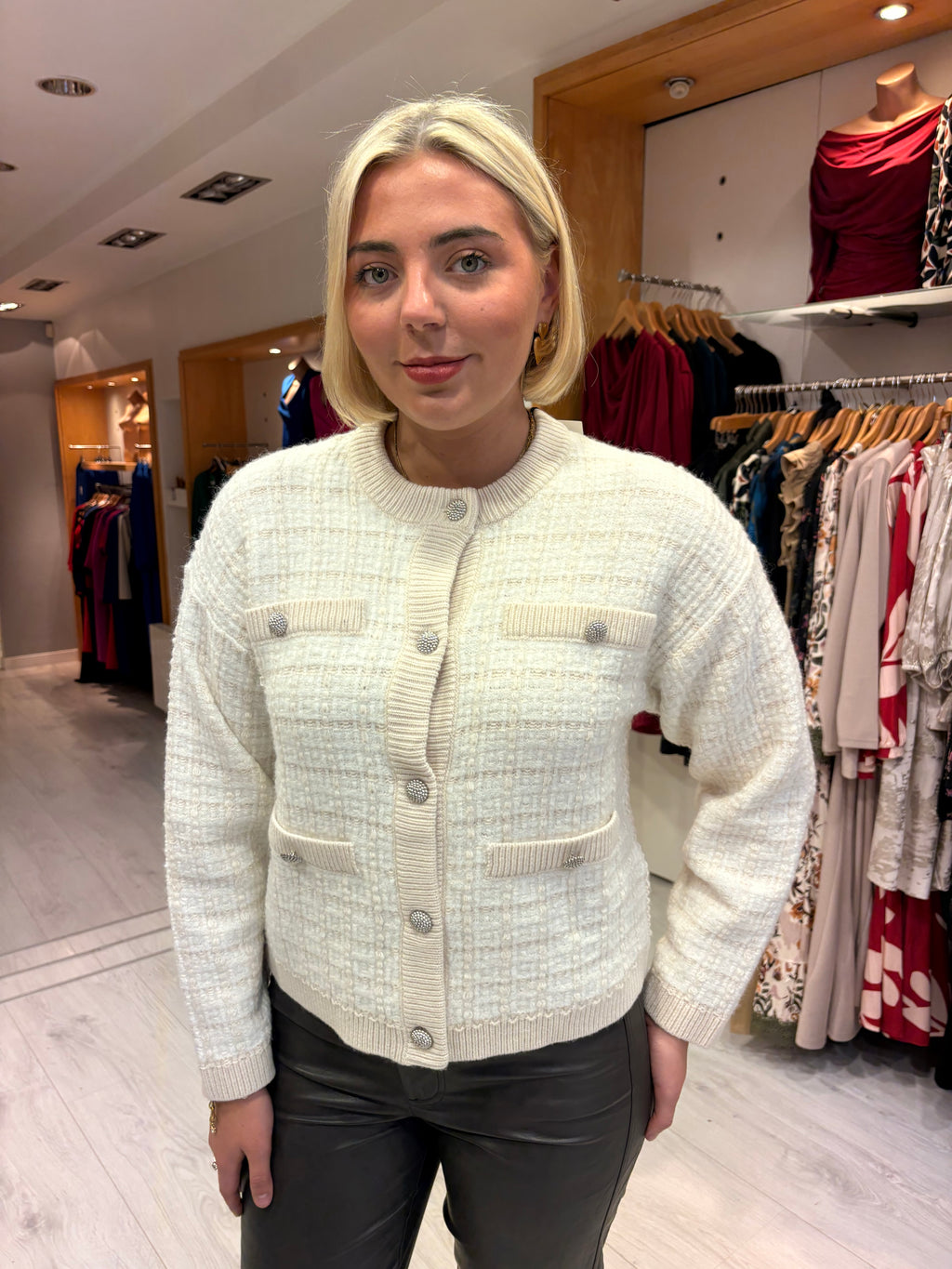 Karen By Simonsen Textured Cream Cardigan