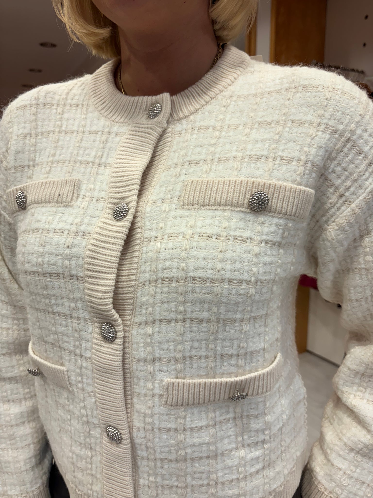 Karen By Simonsen Textured Cream Cardigan