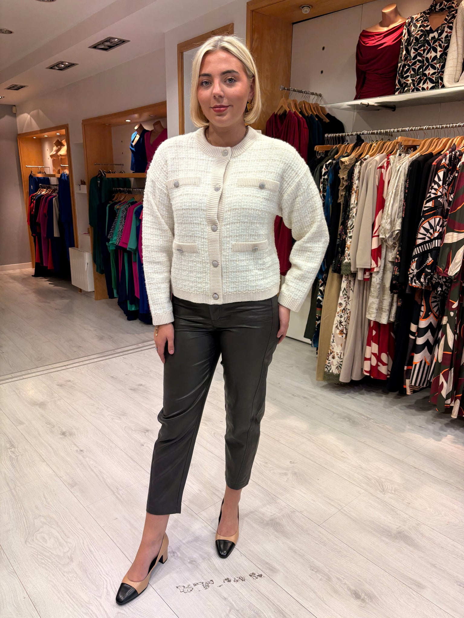 Karen By Simonsen Textured Cream Cardigan