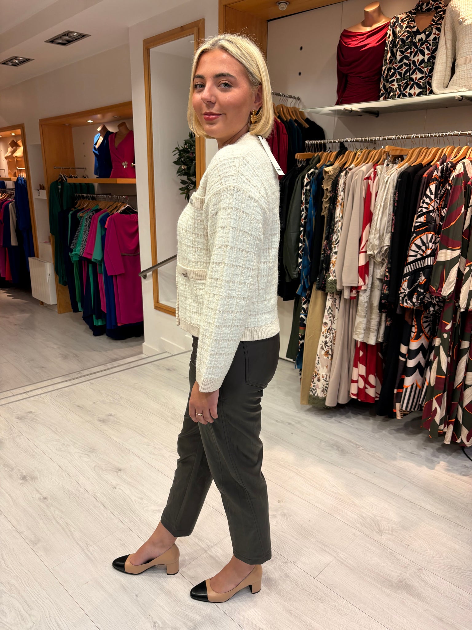 Karen By Simonsen Textured Cream Cardigan