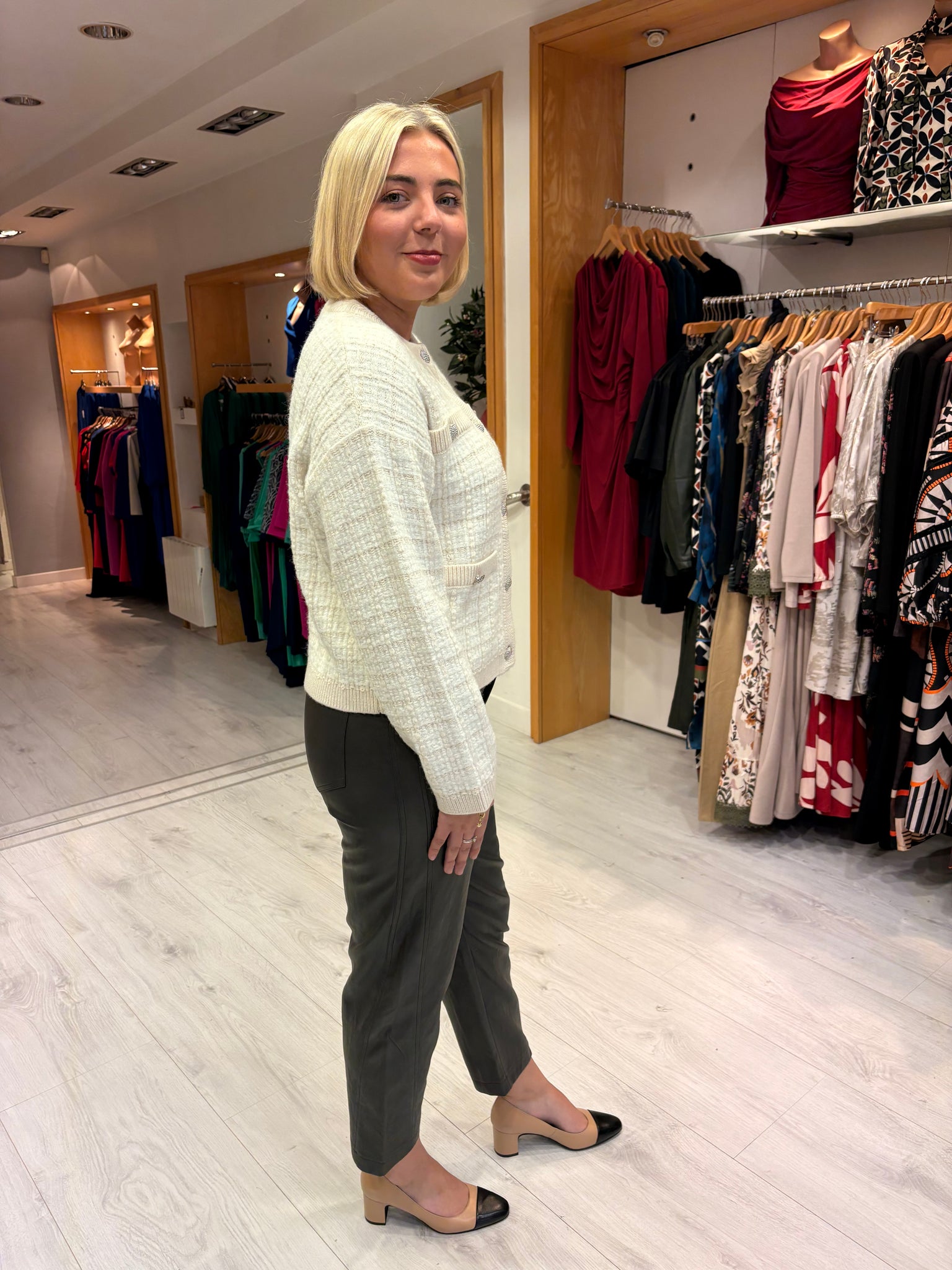 Karen By Simonsen Textured Cream Cardigan
