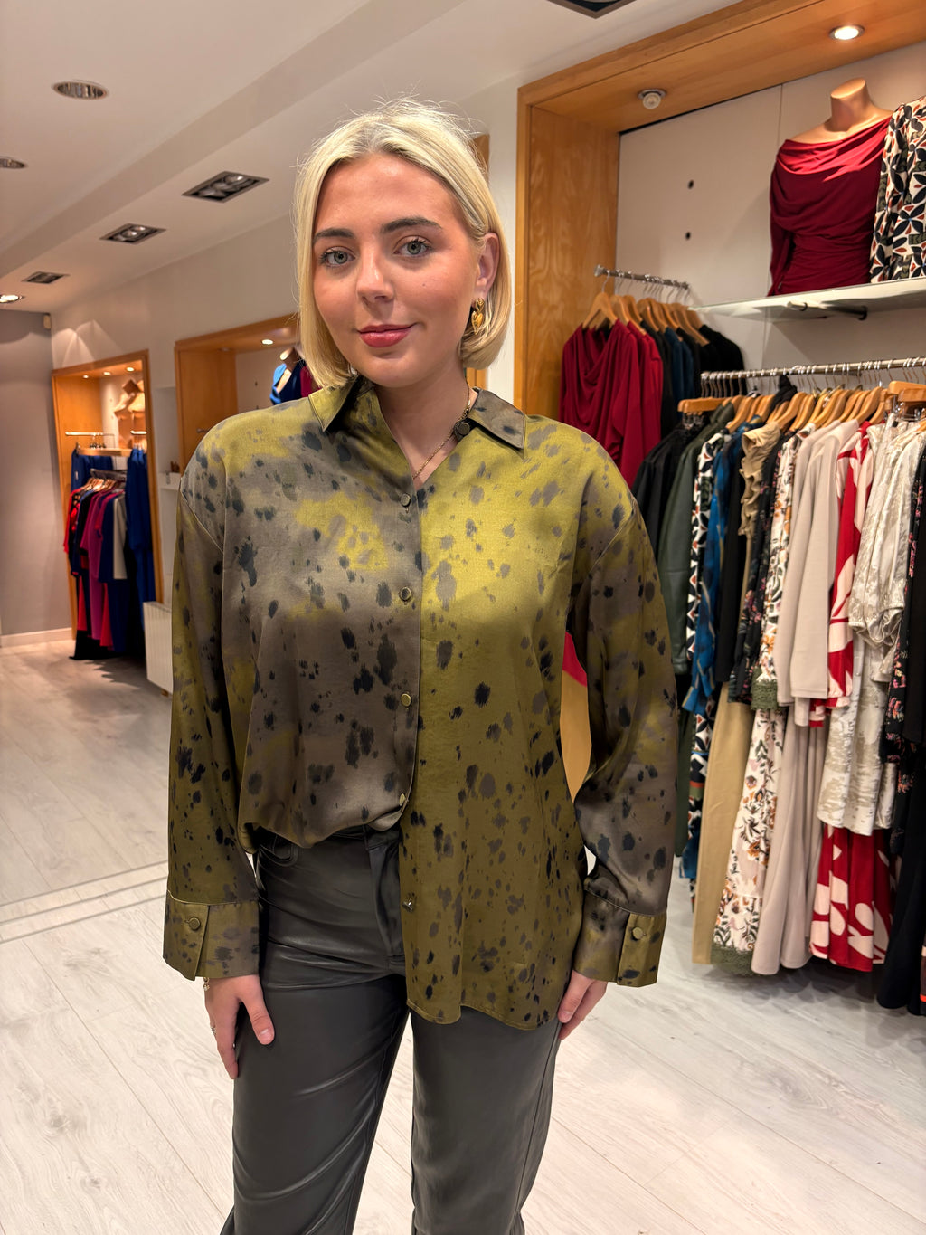 Karen By Simonsen Olive & Charcoal Print Blouse