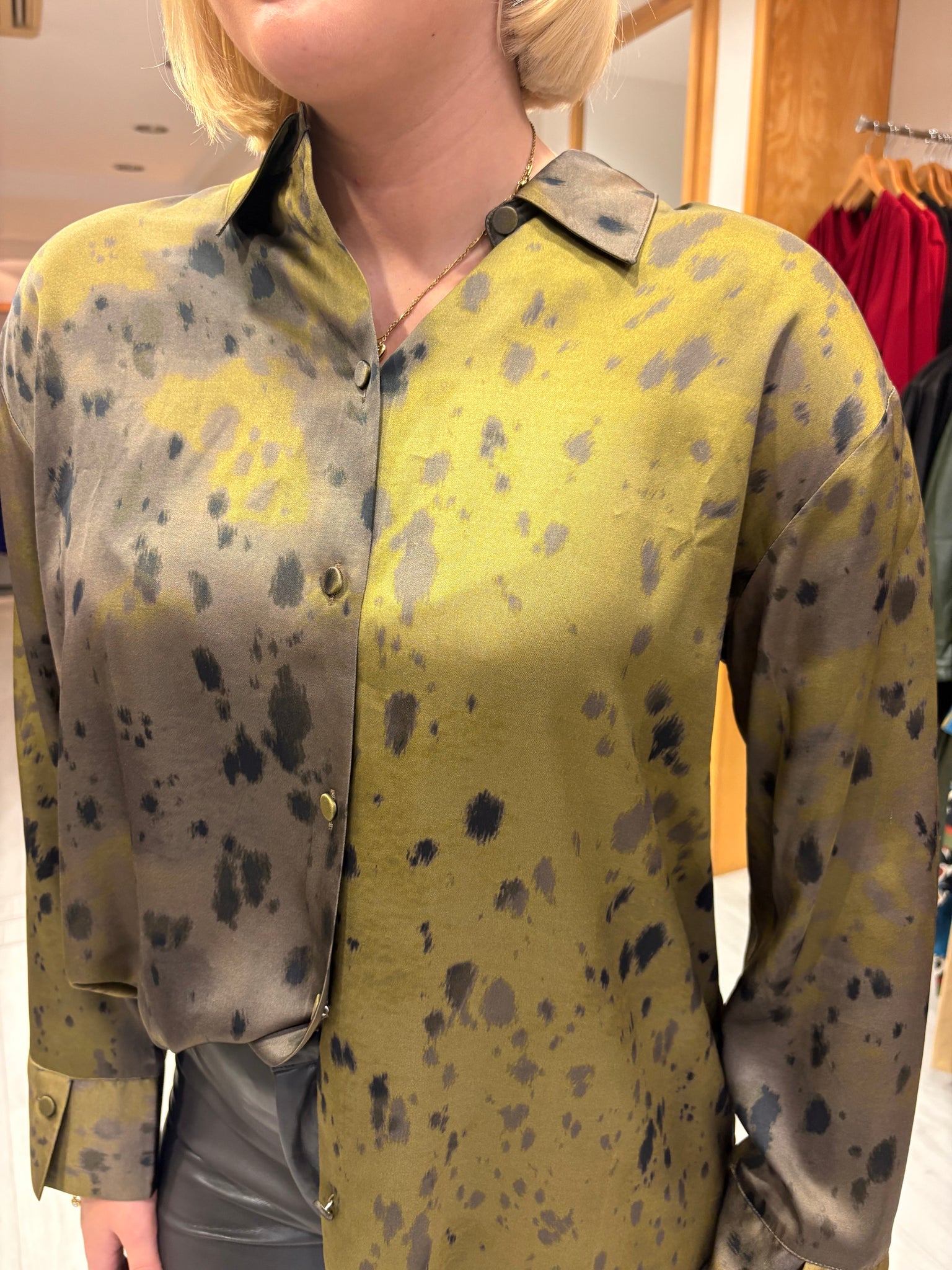 Karen By Simonsen Olive & Charcoal Print Blouse