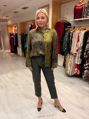 Karen By Simonsen Olive & Charcoal Print Blouse