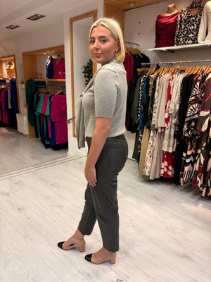 Yaya Grey Knit Tie-Front Short Sleeve Sweater