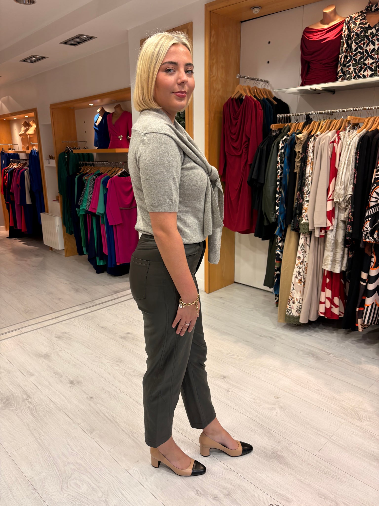 Yaya Grey Knit Tie-Front Short Sleeve Sweater