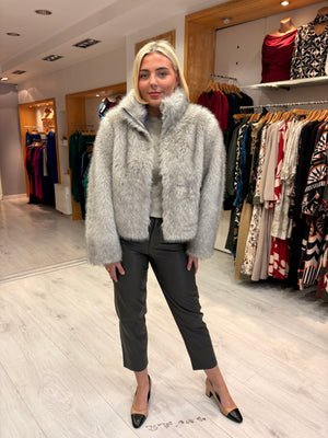 Yaya Luxe Grey Faux Fur Jacket Description: