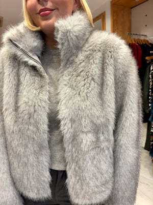Yaya Luxe Grey Faux Fur Jacket Description: