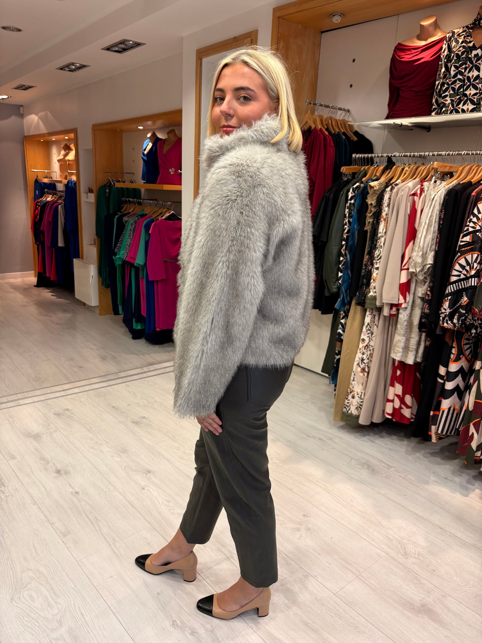 Yaya Luxe Grey Faux Fur Jacket Description: