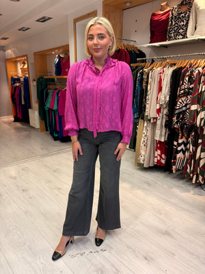 Emiily Lovelock Sheer Jacquard Blouse with Tie Neck