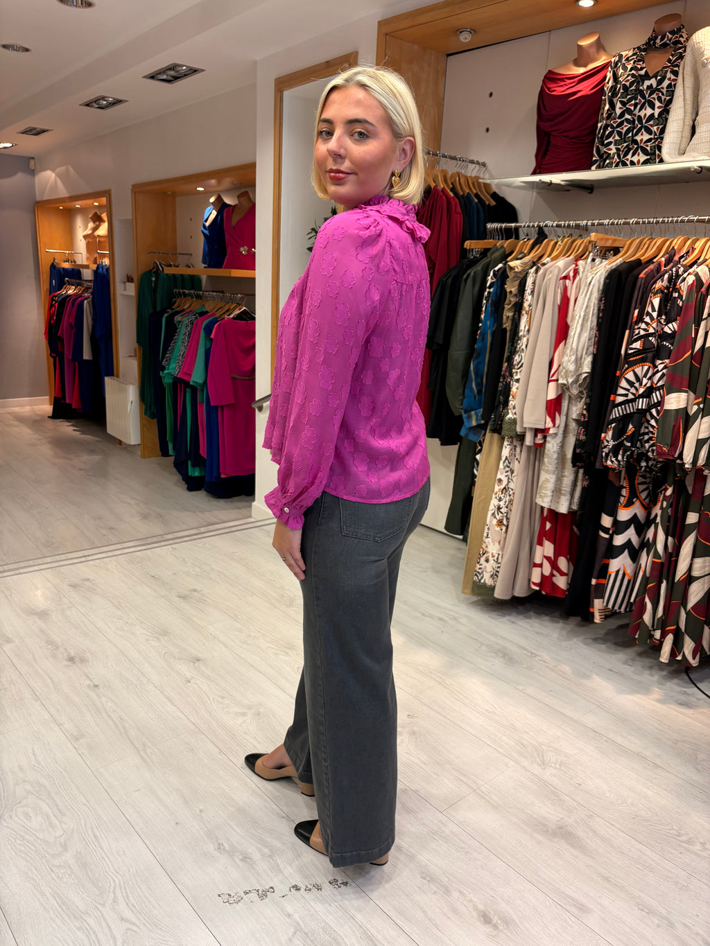 Emiily Lovelock Sheer Jacquard Blouse with Tie Neck
