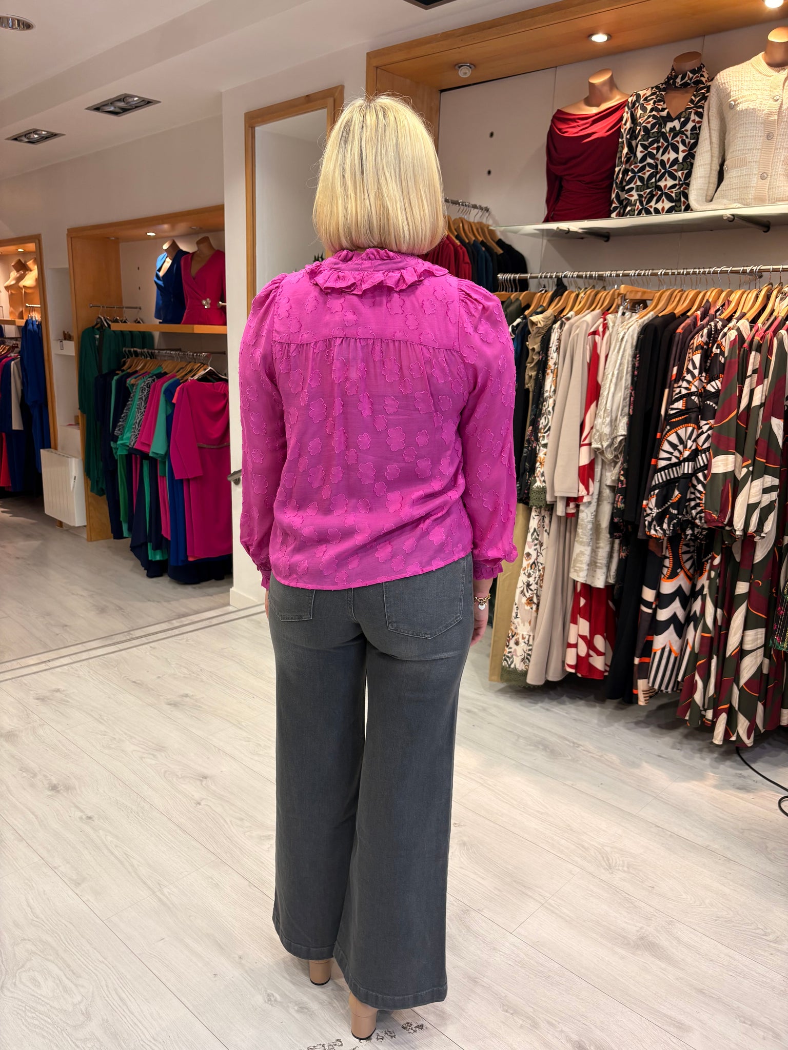 Emiily Lovelock Sheer Jacquard Blouse with Tie Neck