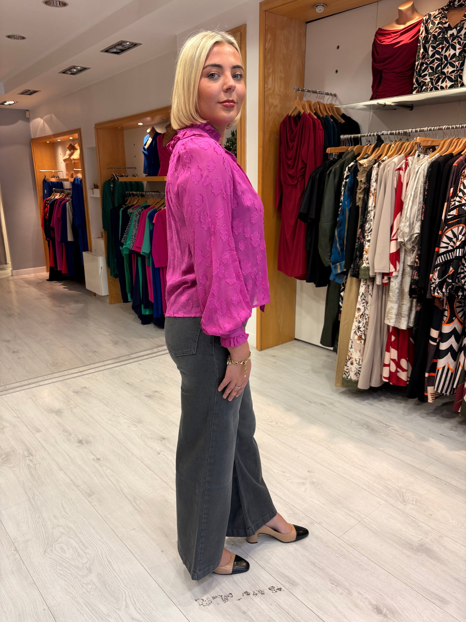 Emiily Lovelock Sheer Jacquard Blouse with Tie Neck