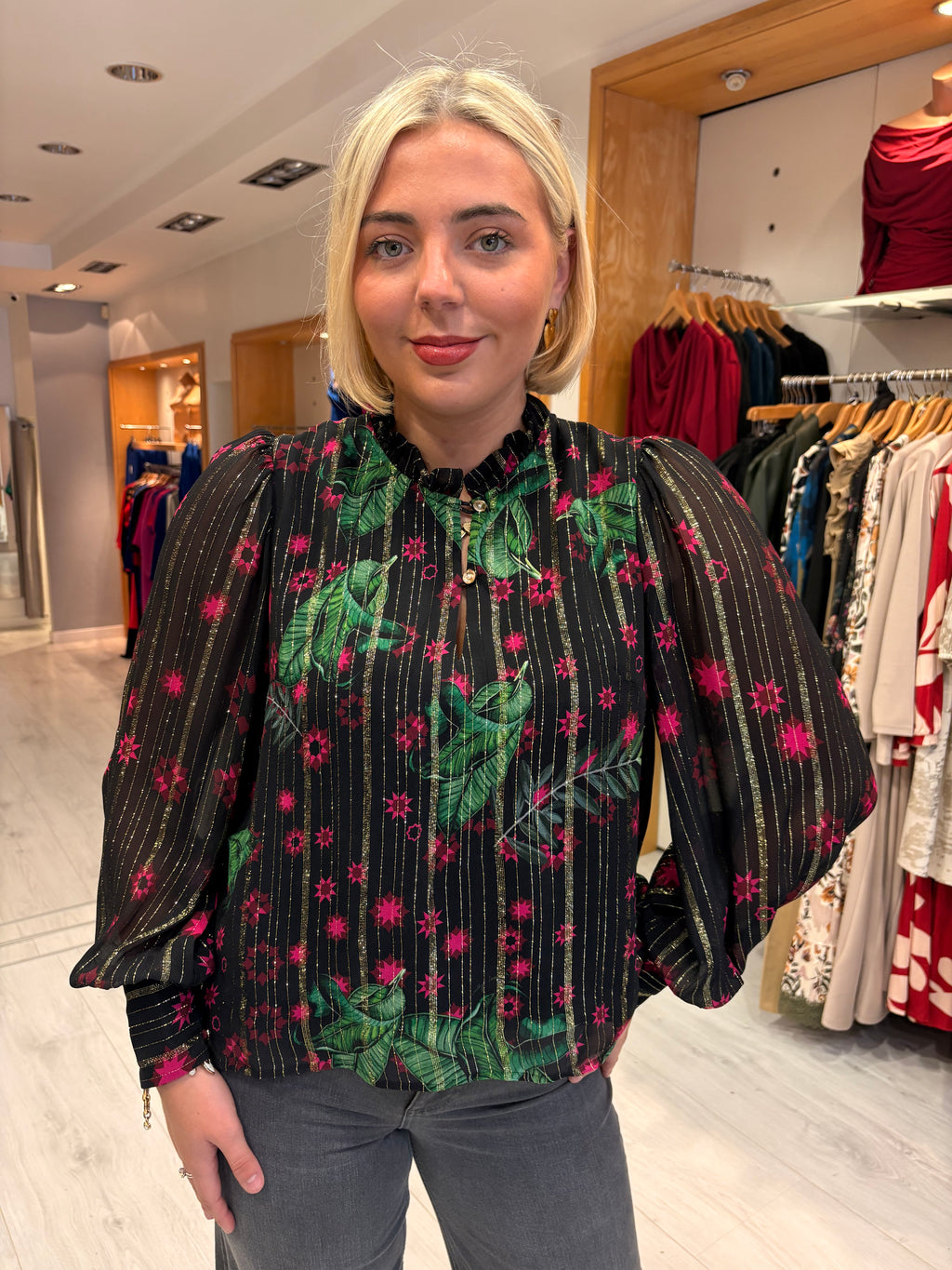 Emily Lovelock Printed Sheer Blouse