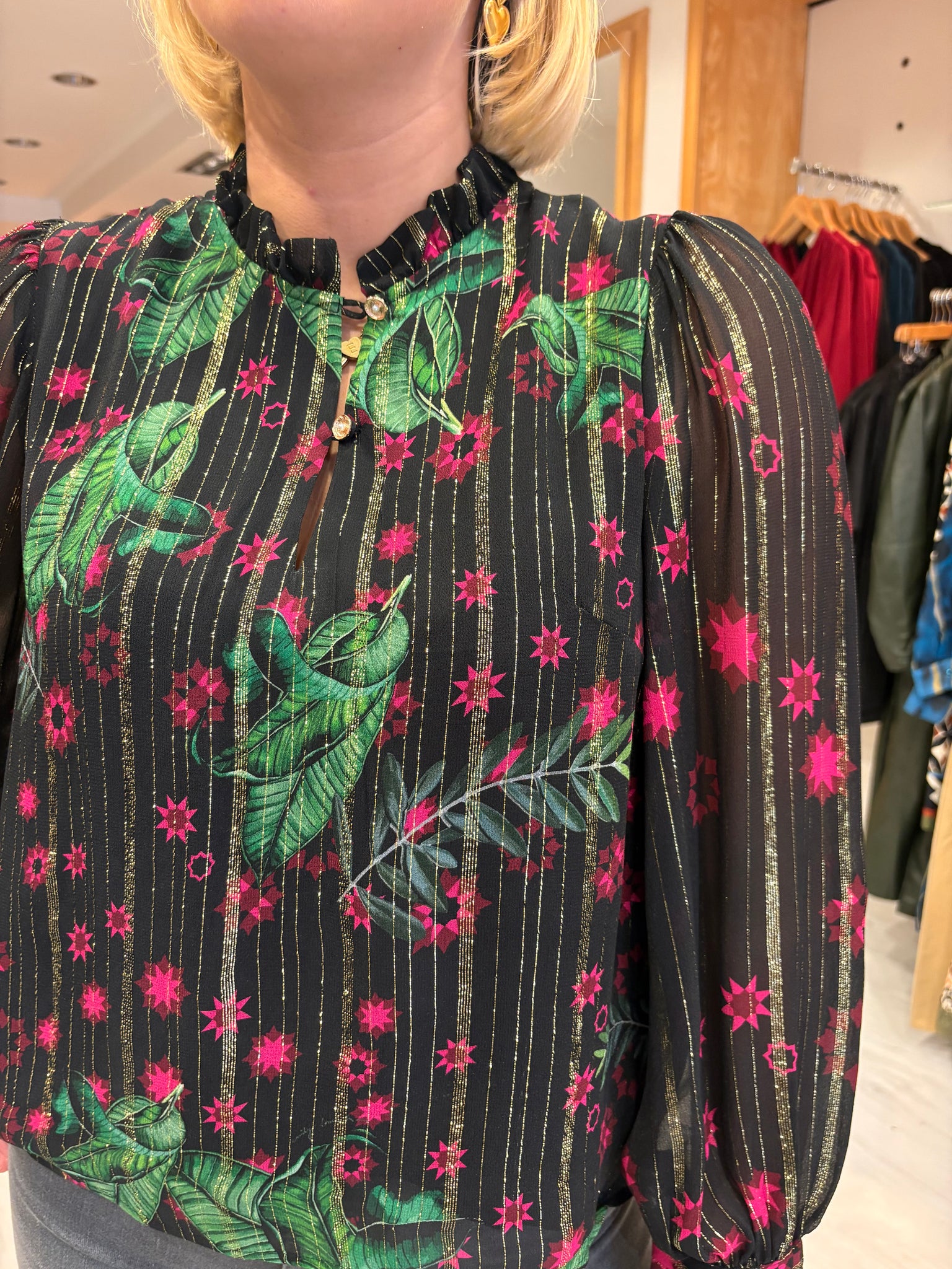 Emily Lovelock Printed Sheer Blouse
