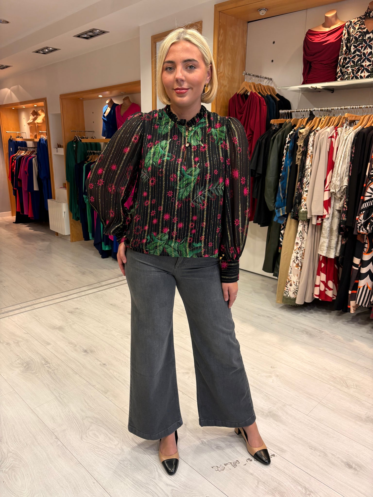 Emily Lovelock Printed Sheer Blouse