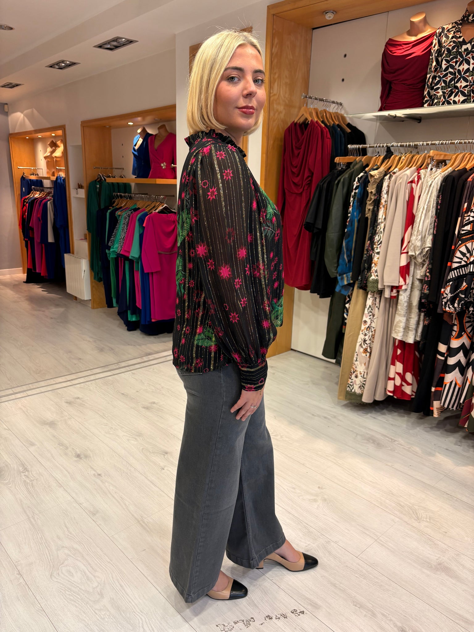 Emily Lovelock Printed Sheer Blouse