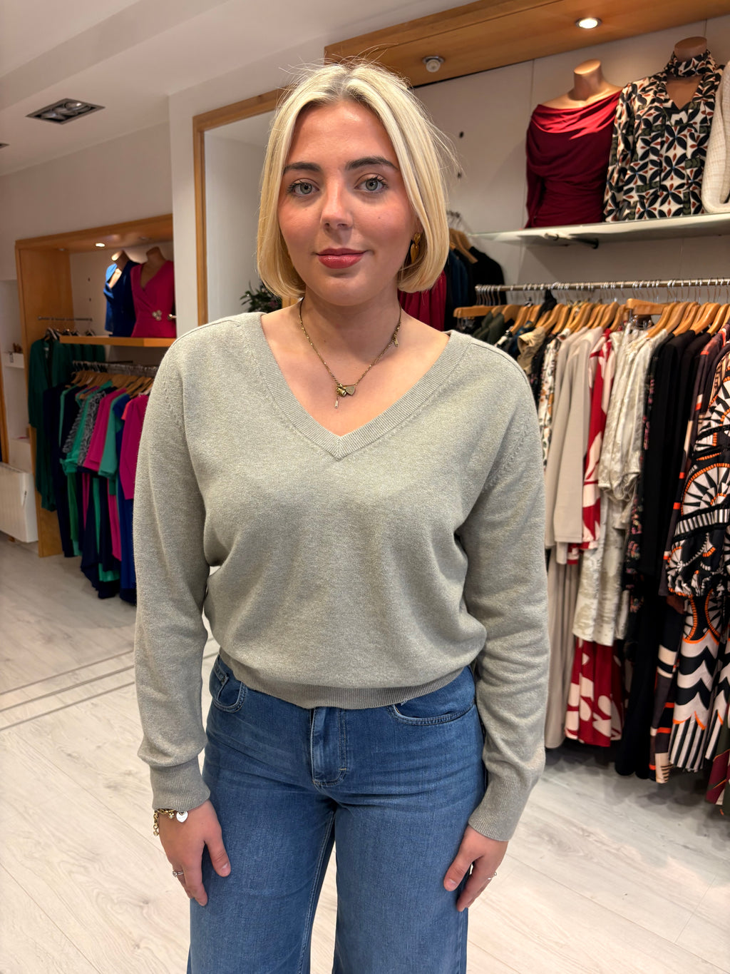 Yaya V-Neck Knit with Back Button Detail