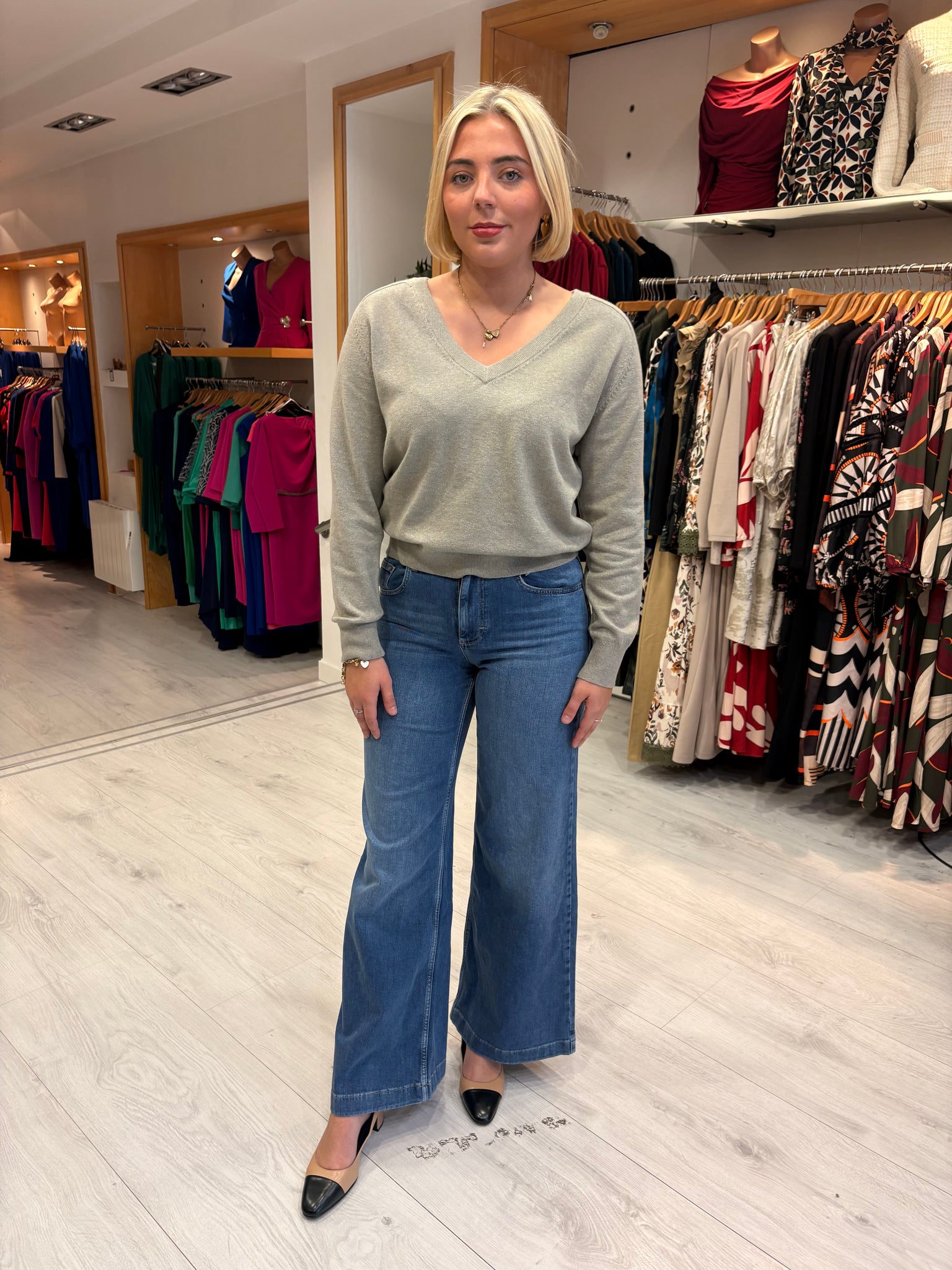Yaya V-Neck Knit with Back Button Detail