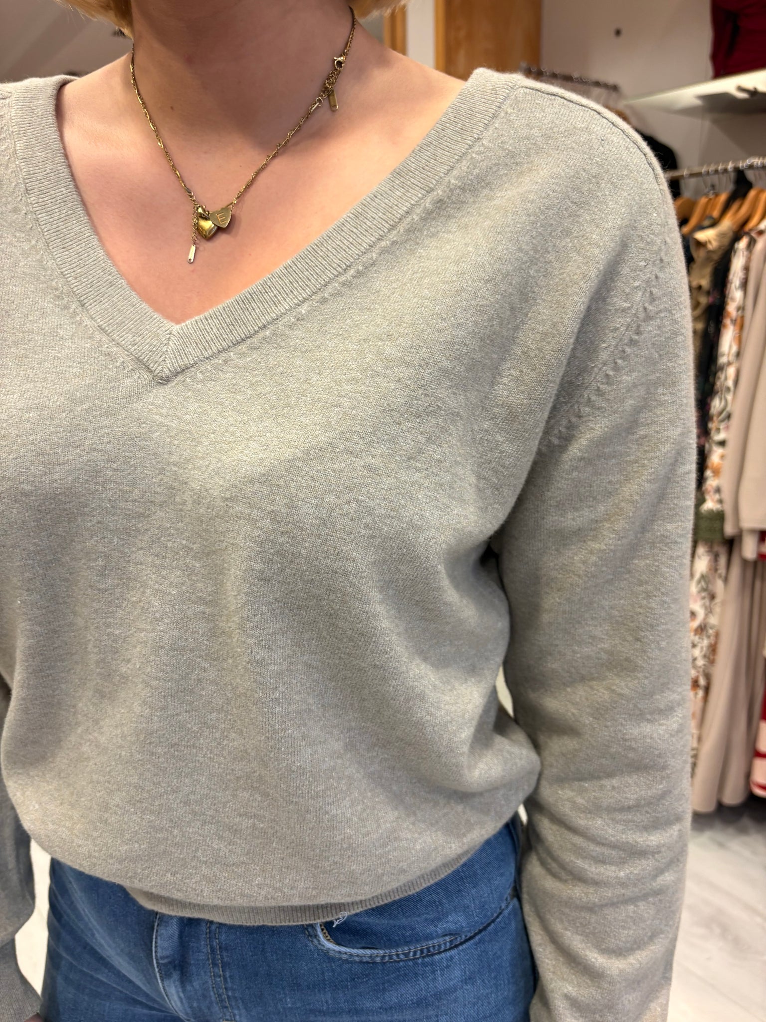 Yaya V-Neck Knit with Back Button Detail