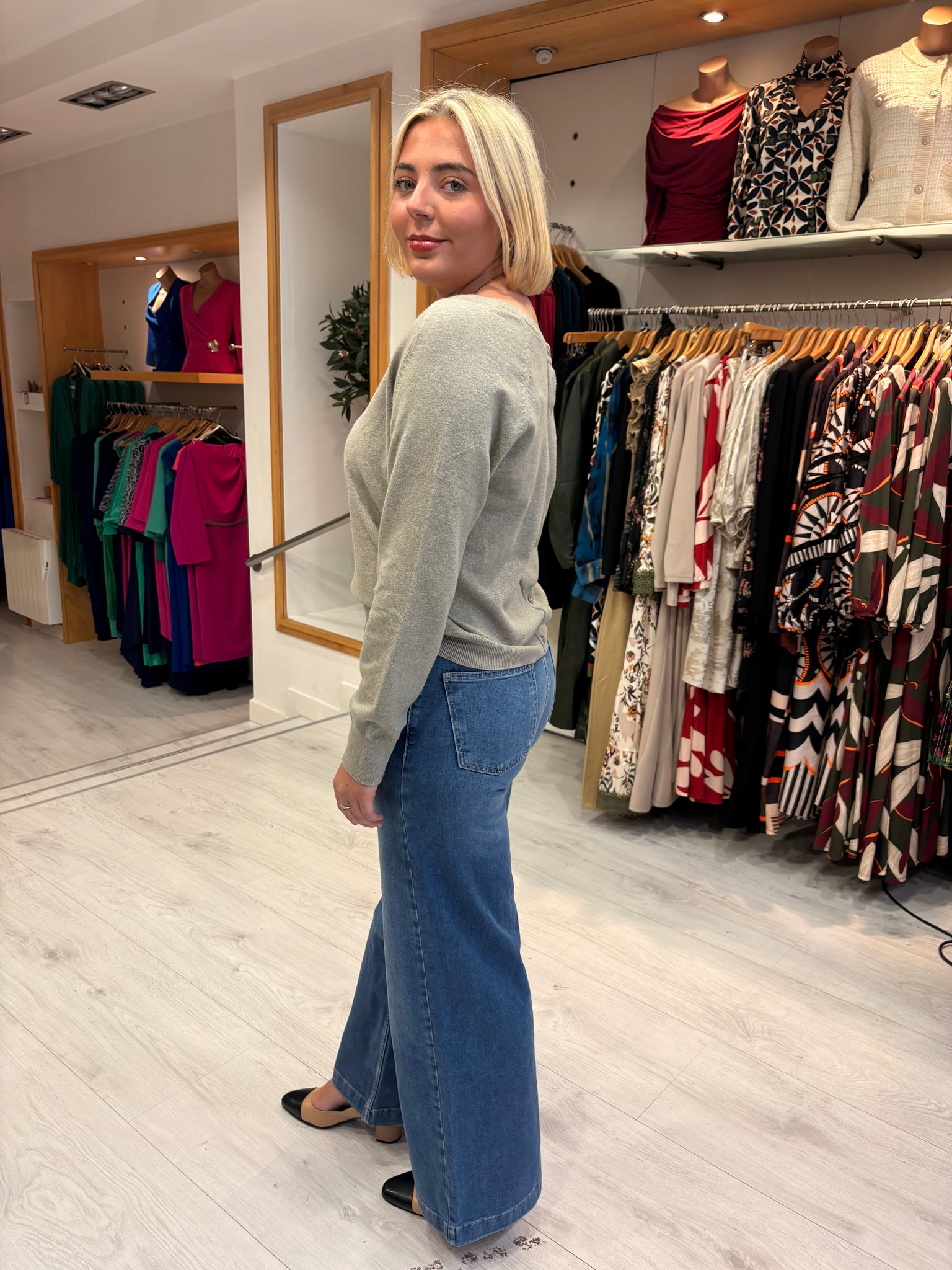 Yaya V-Neck Knit with Back Button Detail