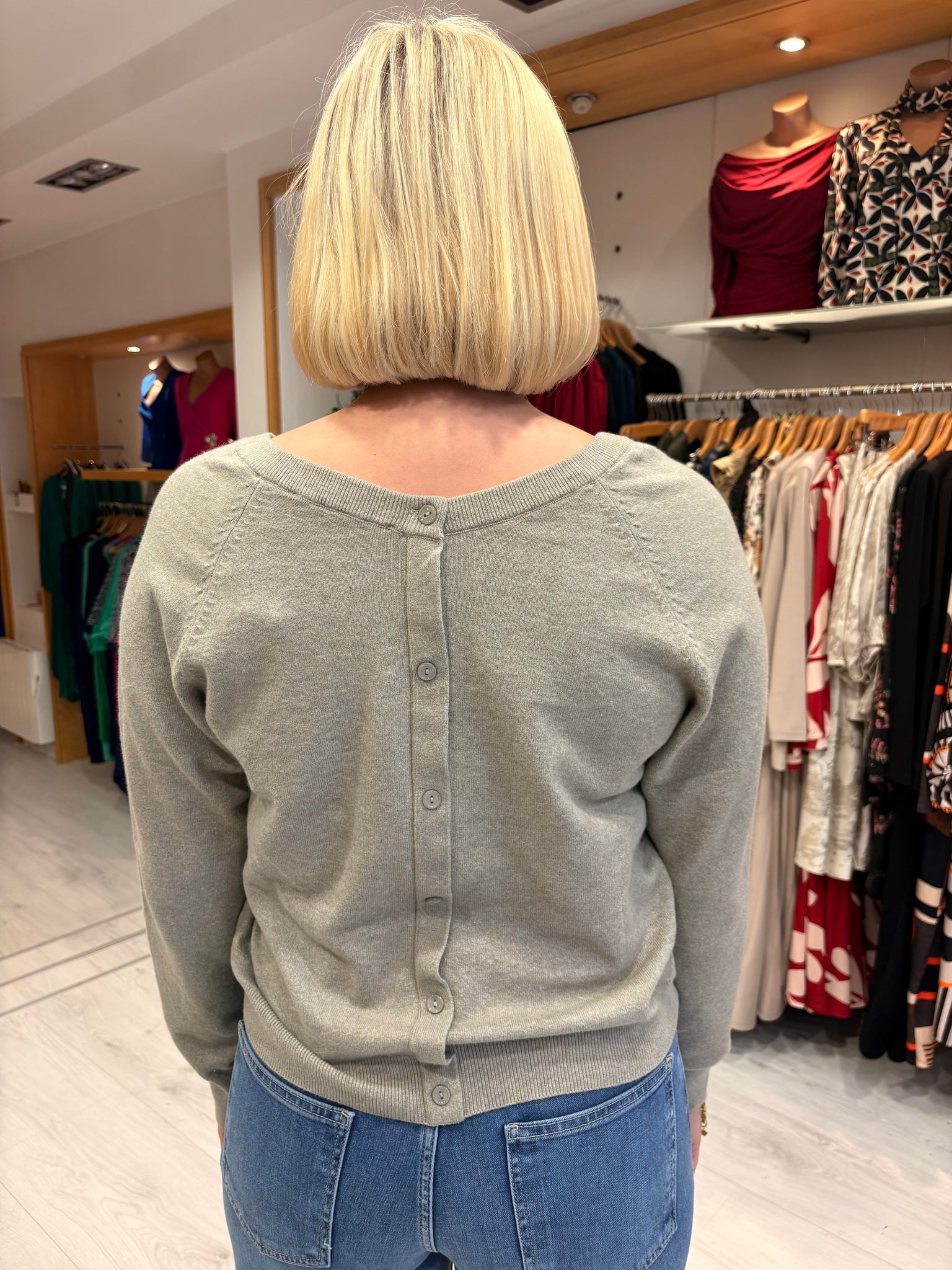 Yaya V-Neck Knit with Back Button Detail
