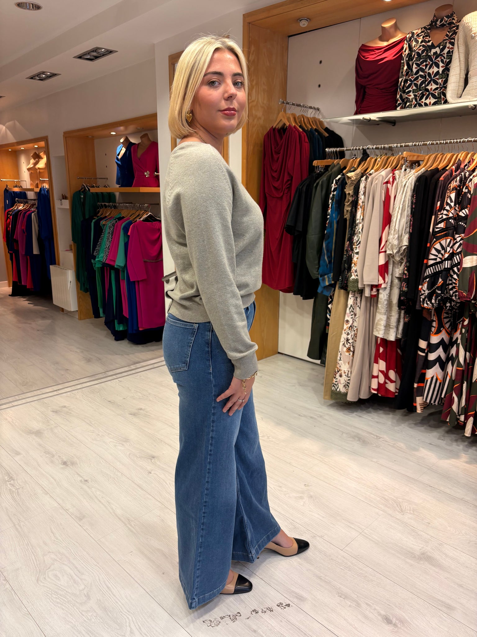 Yaya V-Neck Knit with Back Button Detail