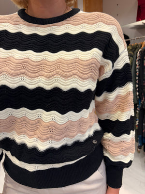 Smashed Lemon Black & Beige Wave Stripe Jumper