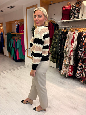 Smashed Lemon Black & Beige Wave Stripe Jumper
