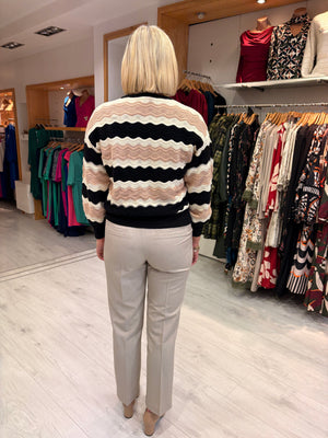 Smashed Lemon Black & Beige Wave Stripe Jumper