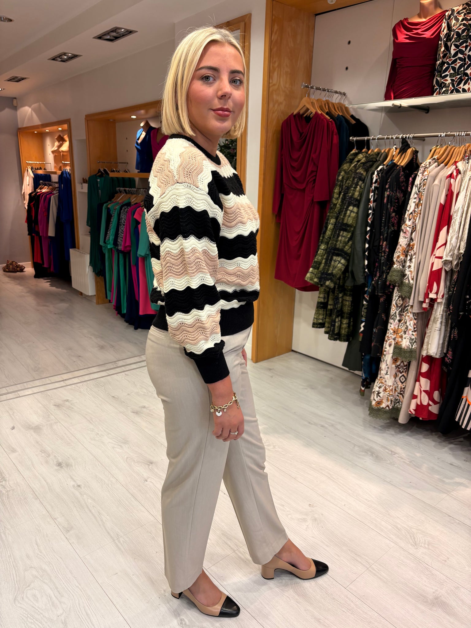 Smashed Lemon Black & Beige Wave Stripe Jumper